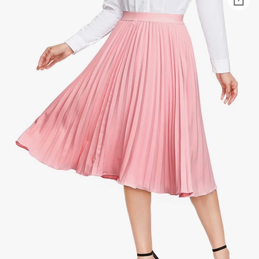 KANCY KOLE Women Pleated Midi Skirt High Waist Chiffon Elastic A-Line Skirt